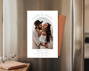 Magnet Save the Date with Envelopes | PRINTED + SHIPPED | Custom Photo Wedding Save the Dates | Minimalist Classic