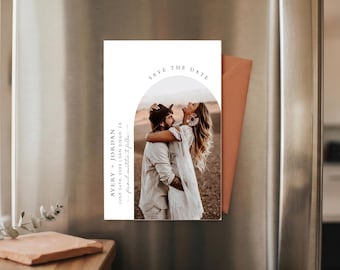 Magnet Save the Date with Envelopes | PRINTED + SHIPPED | Custom Photo Boho Arch Wedding Save the Dates | Minimalist