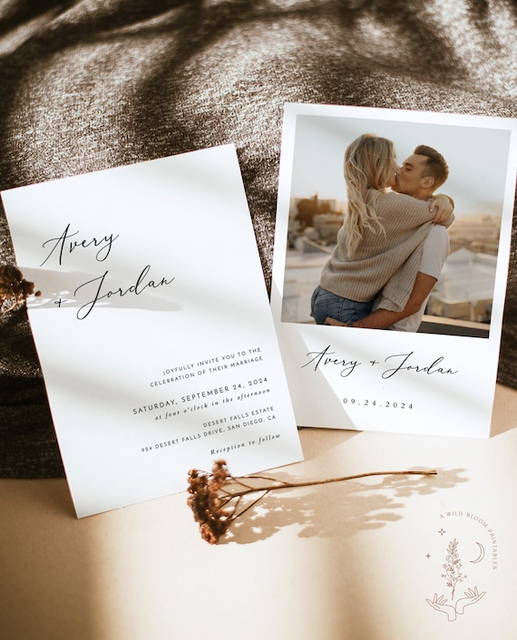 Minimalist Wedding Invitation, Editable Invite, Modern, Photo, Instant Download, Editable Template, M6