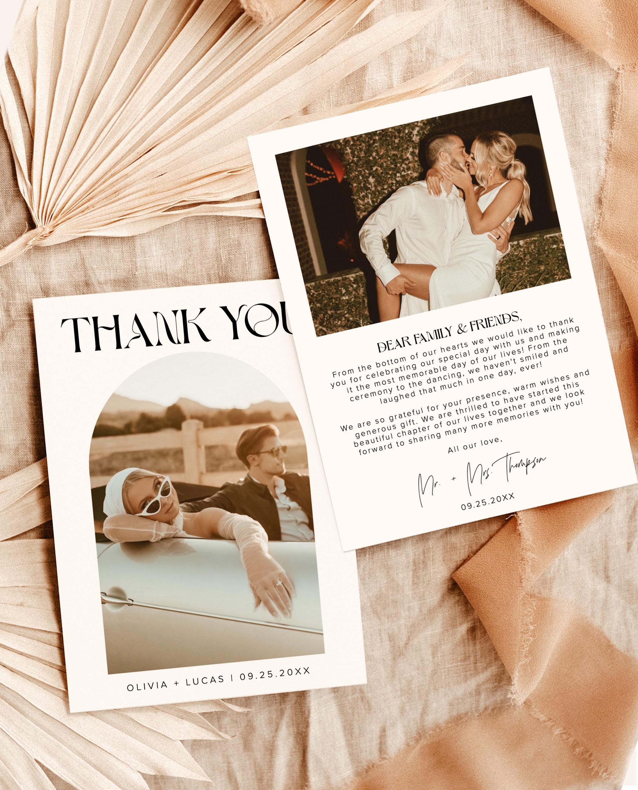 PRINTED + SHIPPED | Modern Wedding Thank You Card With Envelopes ...
