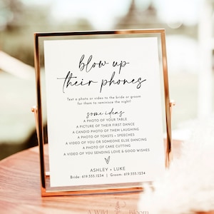 Blow Up Their Phones Sign, Wedding Photo Hunt Game, Minimalist Wedding Sign, Take Action Sign, I Spy Wedding Game, Editable Template M5