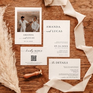 Minimalist Wedding Invitation Template, Modern Wedding Invite, Boho Wedding Invitation, Photo Wedding Invitation, Editable Template, M9