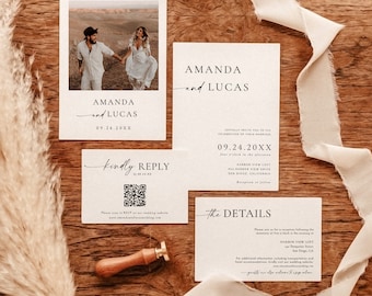Minimalist Wedding Invitation Template, Modern Wedding Invite, Boho Wedding Invitation, Photo Wedding Invitation, Editable Template, M9