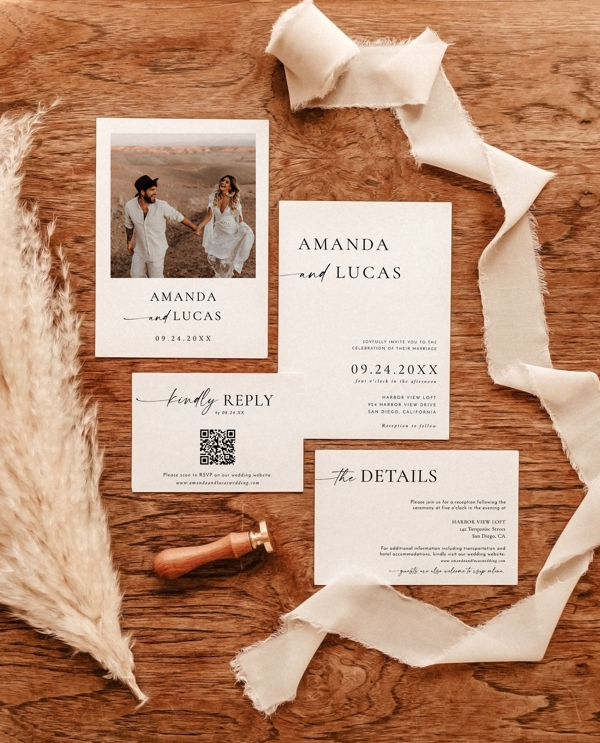 Minimalist Wedding Invitation Template, Modern Wedding Invite, Boho Wedding Invitation, Photo Wedding Invitation, Editable Template, M9