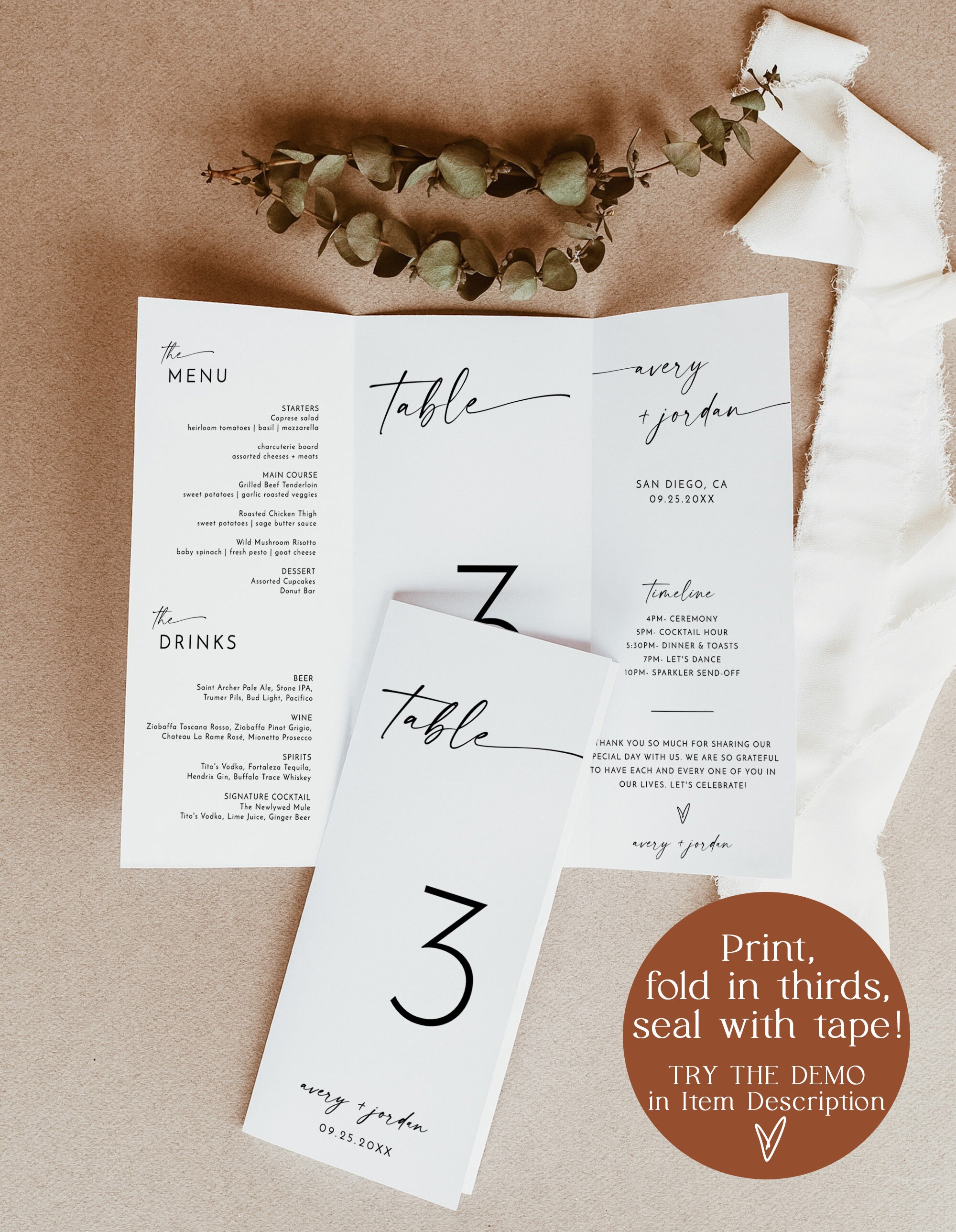 Modern Wedding Trifold Table Numbers, Minimalist Wedding Table Numbers ...