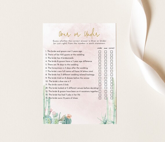 Over or Under Game Template Fiesta Bridal Shower Editable | Etsy