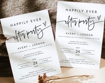 Reception Party Invitation, Happily Ever After Party Invite, Minimalist Wedding Elopement Announcement Card, Boho Reception Invite, M8