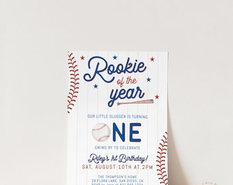 PRINTED + SHIPPED | Baseball First Birthday Invitation | Rookie of the Year Boy