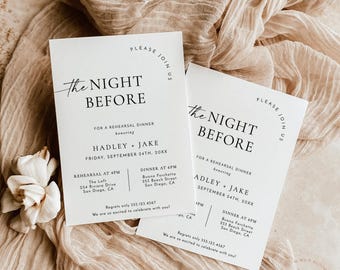 PRINTED + SHIPPED | Rehearsal Dinner Invitation | Modern Minimalist The Night Before