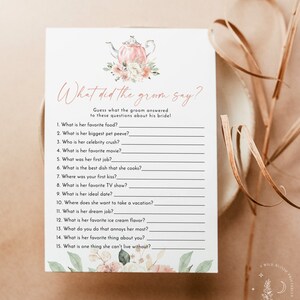 What Did the Groom Say Shower Game, Tea Time Bridal Shower Game, Bridal Trivia Shower Game, Boho Bridal Shower Game, T4