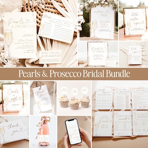 Pearls & Prosecco Bridal Shower Invite Bundle, Pearls and Prosecco Bridal Shower, Gold Pearls and Prosecco Game Bundle, Editable Template P1