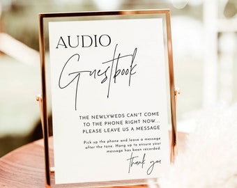 Audio Guestbook Sign | Modern Minimalist Wedding Sign | Phone Message Guest Book | Pick Up The Phone, Leave A Message | Editable Template M7
