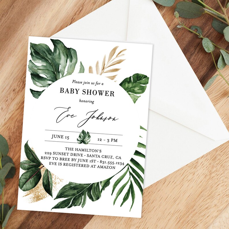 Tropical Baby Shower Editable Invitation Template Monstera Etsy
