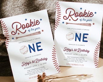 Baseball First Birthday Invitation, Rookie of the Year Invite, Baseball Birthday Party, Boy Birthday Invite, Editable Template, R2