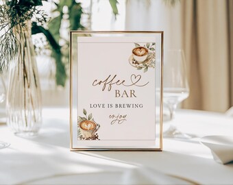Coffee Bar Sign | Love Is Brewing Wedding & Bridal Shower Sign | Latte Cart Table Decor | PRINTED + SHIPPED