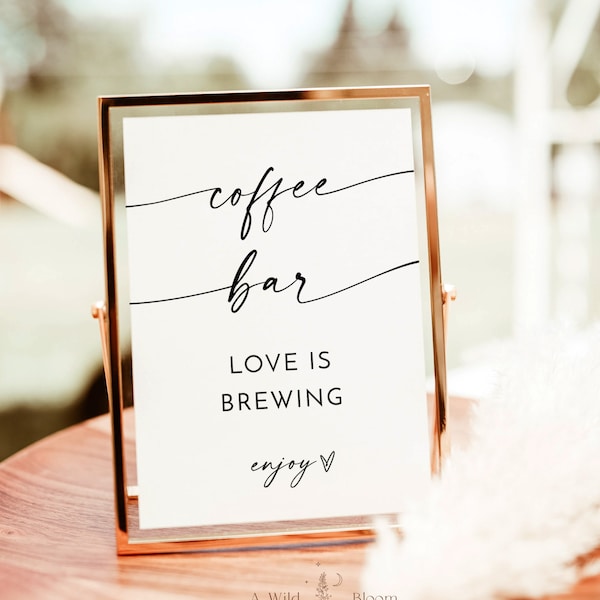 Kaffeebar Hochzeitsschild, modern minimalistisch, Dusche, Liebe braut, sofortiger Download, bearbeitbare Vorlage, M9
