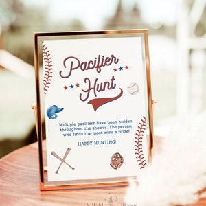 Baseball Baby Shower Sign, Pacifier Hunt Shower Game, Baseball Baby Shower Game, A Little Slugger Is On the Way, Sports Baby Shower, R2