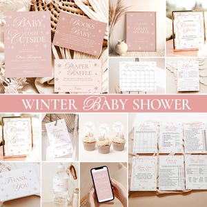 Winter Baby Shower Invitation, Girl Baby Shower Invitation Bundle, Baby It&#39;s Cold Outside Baby Shower Invite, Baby Shower Game Bundle W2