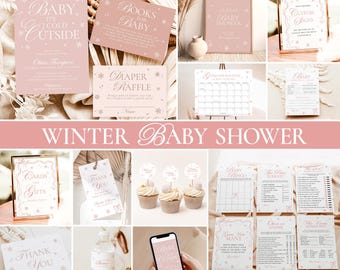 Winter Baby Shower Invitation, Girl Bundle, It's Cold Outside Invite, Game, Instant Download, Editable Template, W2