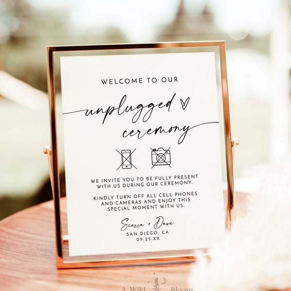 Minimalist Unplugged Ceremony Wedding Sign, Modern Unplugged Ceremony Sign, Elegant Wedding Sign, Editable Template, M9