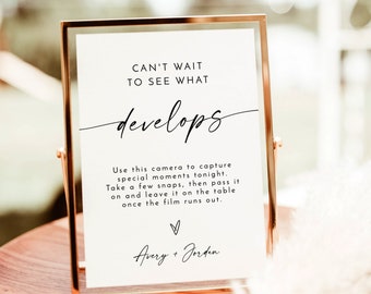 Wedding Disposable Camera Sign | Can't Wait to See What Develops | Camera Instructions | Minimalist Wedding Sign | Editable Template | M9