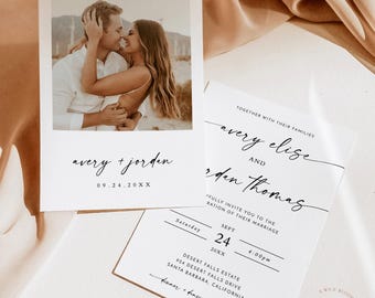 PRINTED + SHIPPED | Minimalist Wedding Invitation with Envelopes | Modern Photo Wedding Invite 5x7 M9
