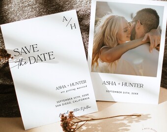 Modello per salvare la data con foto, moderno, minimale, boho, download immediato, modello modificabile, D1