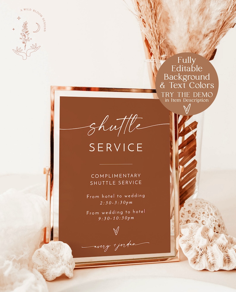 Shuttle Service Sign Template, Minimalist Wedding, Transportation ...