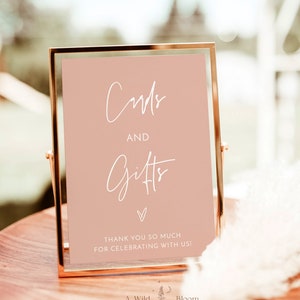 Enseigne minimaliste pour cartes et cadeaux, enseigne pour cadeaux de mariage rose poudré, modèle d'enseigne de mariage moderne, enseigne cadeau pour la douche nuptiale, enseigne pour baby shower, BM1