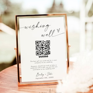 Honeymoon Fund Sign Template, Wishing Well QR Code Sign, Honeymoon Wish Sign, Minimalist Wedding, Modern Wedding Cash Registry Sign, M9