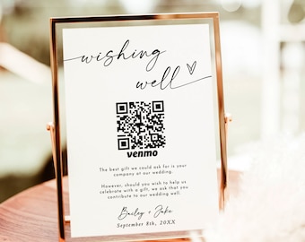 Honeymoon Fund Sign Template | Wishing Well QR Code Sign | Honeymoon Wish Sign | Minimalist Wedding | Modern Wedding Cash Registry Sign | M9