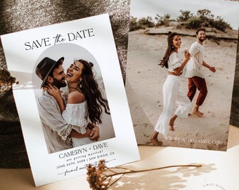 PRINTED + SHIPPED | Boho Arch Photo Save the Date with Envelopes | Modern Minimal Wedding D1