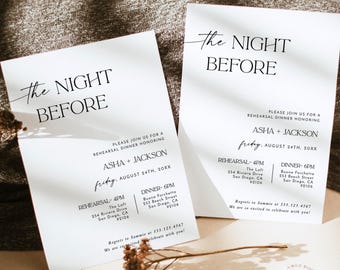 PRINTED + SHIPPED | Modern Rehearsal Dinner Invitation | Minimalist The Night Before