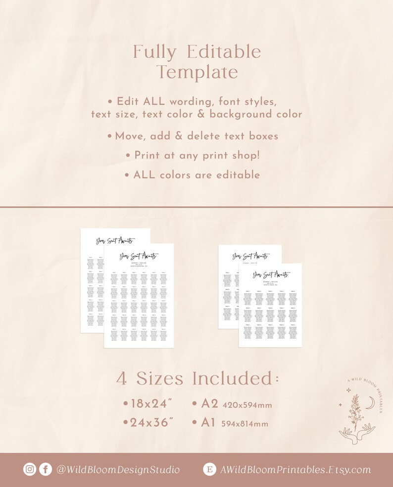 Modern Seating Chart Sign Template, Minimalist Arrangement, Minimal ...