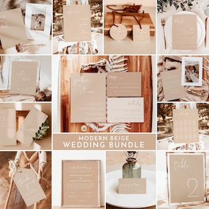 Modern Beige Wedding Bundle Template | Editable Minimalist Wedding Templates | Minimalist Desert Wedding Invite | Cream Wedding Invite | BM1