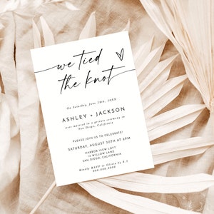 Elopement Announcement Template , Elopement Reception Invitation , Minimalist Wedding Elopement , We Tied The Knot Reception Invite , M9