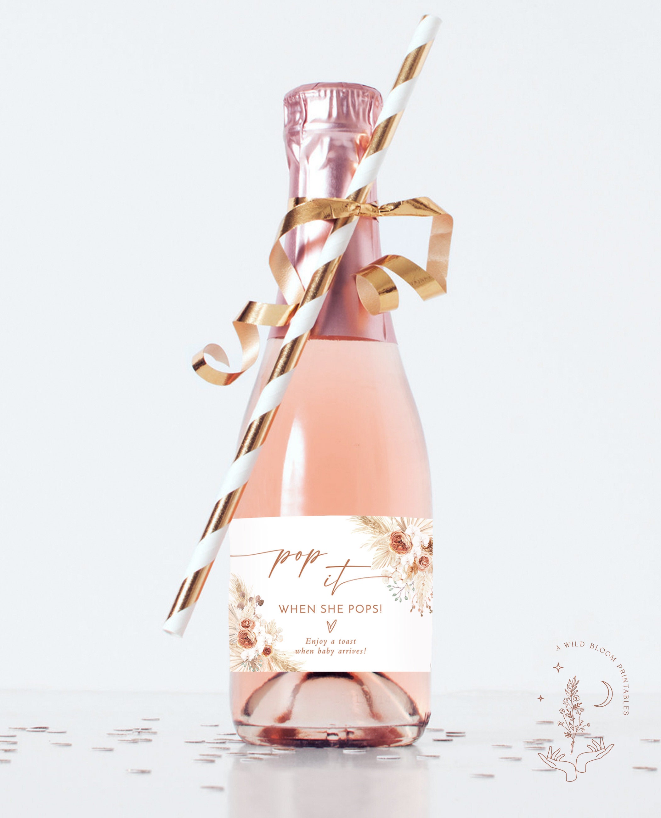 About to POP Thank You Favors Mini Wine Labels Floral POP When You Get the News BOHO Baby Shower Mini Champagne Labels ● SET of 18 ● Bohemian She’s Ready To POP Boho Favor WEATHERPROOF M400-POP-18 