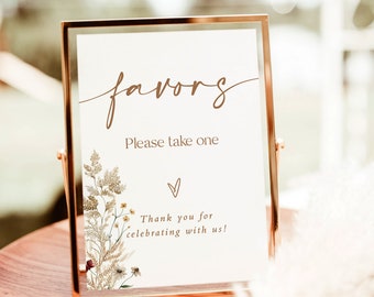 Favors Sign Template, Wildflower Shower, Wedding, Modern Floral, Instant Download, Editable Template, F4