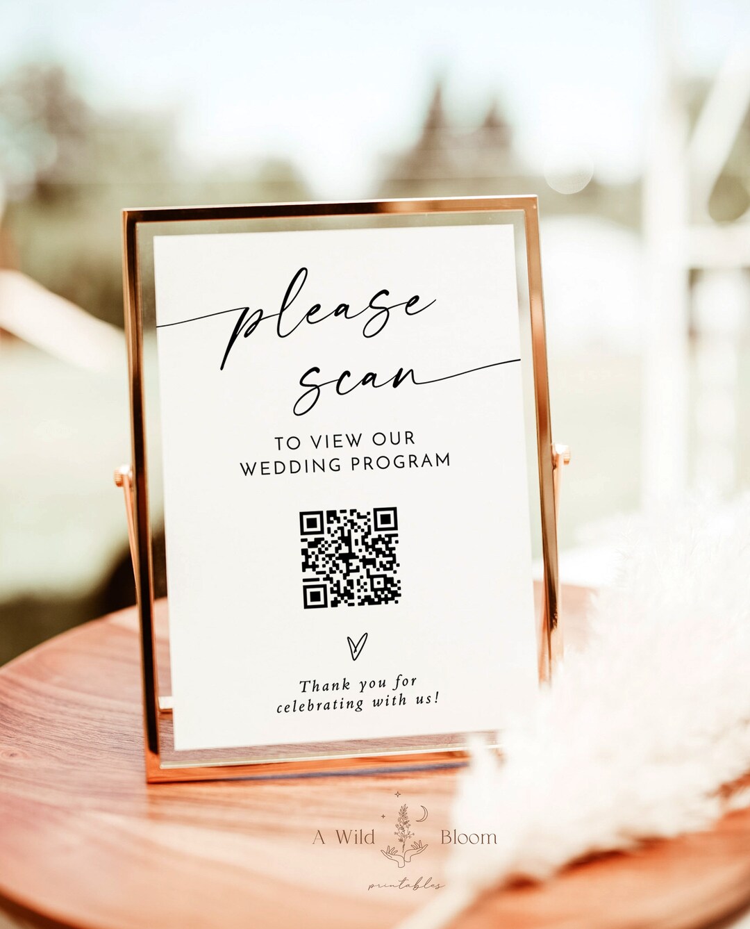 Wedding Program QR Code Sign, Minimalist Wedding QR Code, Scannable ...