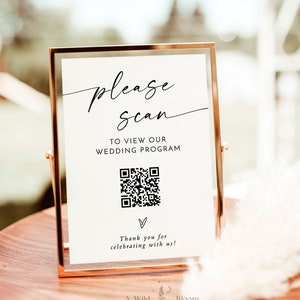 Wedding Program QR Code Sign, Minimalist Wedding QR Code, Scannable Wedding Program, Modern Digital Program, Digital Wedding Program M9