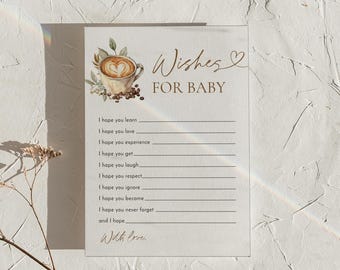 PRINTED + SHIPPED | Wishes for Baby Card Coffee Latte Theme Neutral Brown Baby Shower Game A Baby Is Brewing Keepsake