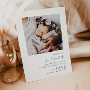 Faire-part de naissance, faire-part de naissance avec photo, nouveau-né, minimaliste, faire-part de naissance moderne, modèle modifiable de faire-part de naissance