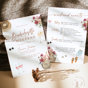 Winery Bachelorette Party Invitation, Wine Bachelorette Itinerary, Wildflower Bachelorette Party, Boho Bachelorette Weekend Invite, W1