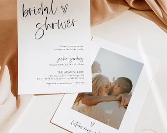 PRINTED + SHIPPED | Personalized Minimalist Bridal Shower Invitation with Envelopes | Modern Boho Photo M2