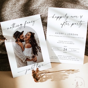 Photo Elopement Announcement, Arch Wedding, Happily Ever After Party Invite, Nothing Fancy Just Love, Editable Template, M9