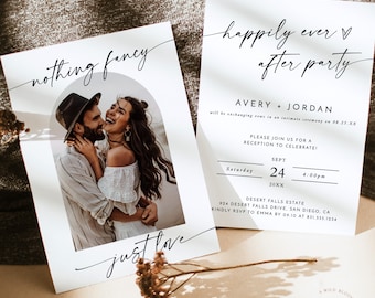 Photo Elopement Announcement , Photo Arch Wedding Announcement , Happily Ever After Party Invite , Nothing Fancy Just Love , M9
