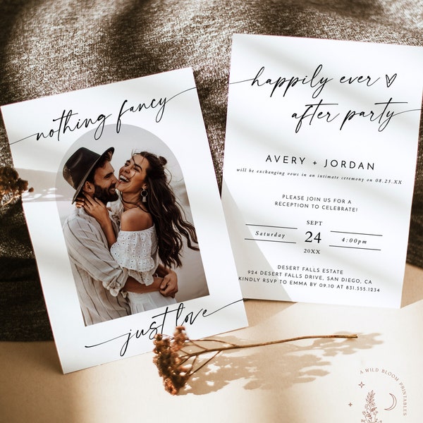 Photo Elopement Announcement | Photo Arch Wedding Announcement | Happily Ever After Party Invite | Nothing Fancy Just Love | M9