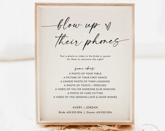 Blow Up Their Phone Sign, Wedding Photo Hunt Game, Minimalist, Take Action, I Spy, Instant Download, Editable Template, M9