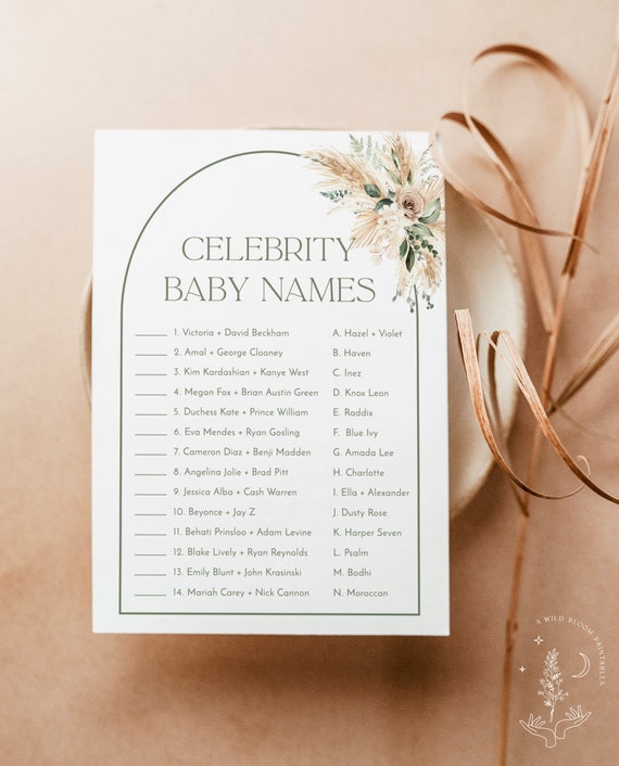 Minimalist Typography Modern Celebrity Baby Name Baby Shower Game