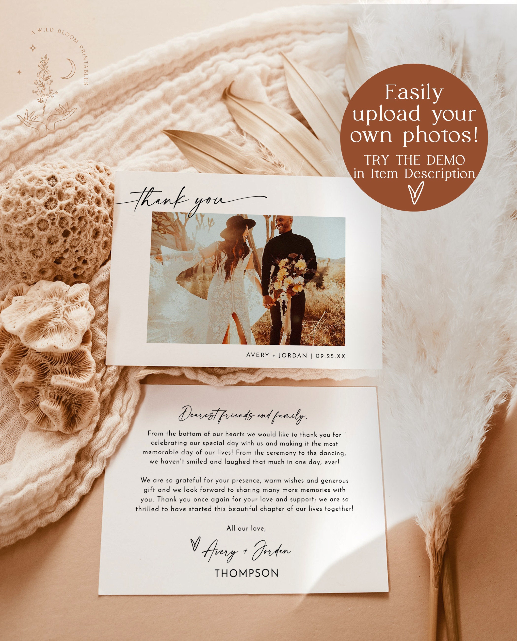 Photo Thank You Card Template Minimalist Wedding Thank You - Etsy
